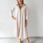 Contrast Striped Midi Shirt Dress