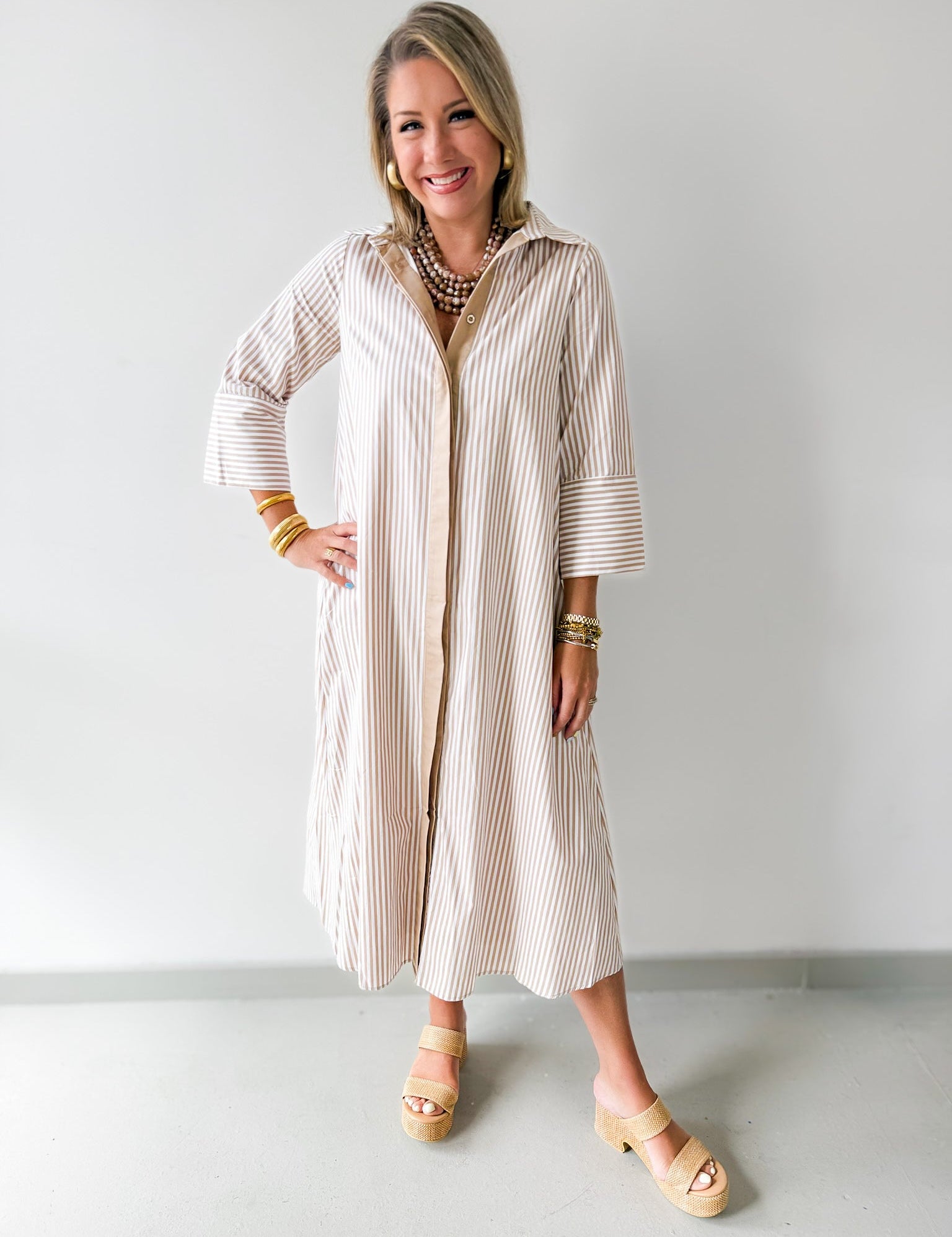 Contrast Striped Midi Shirt Dress