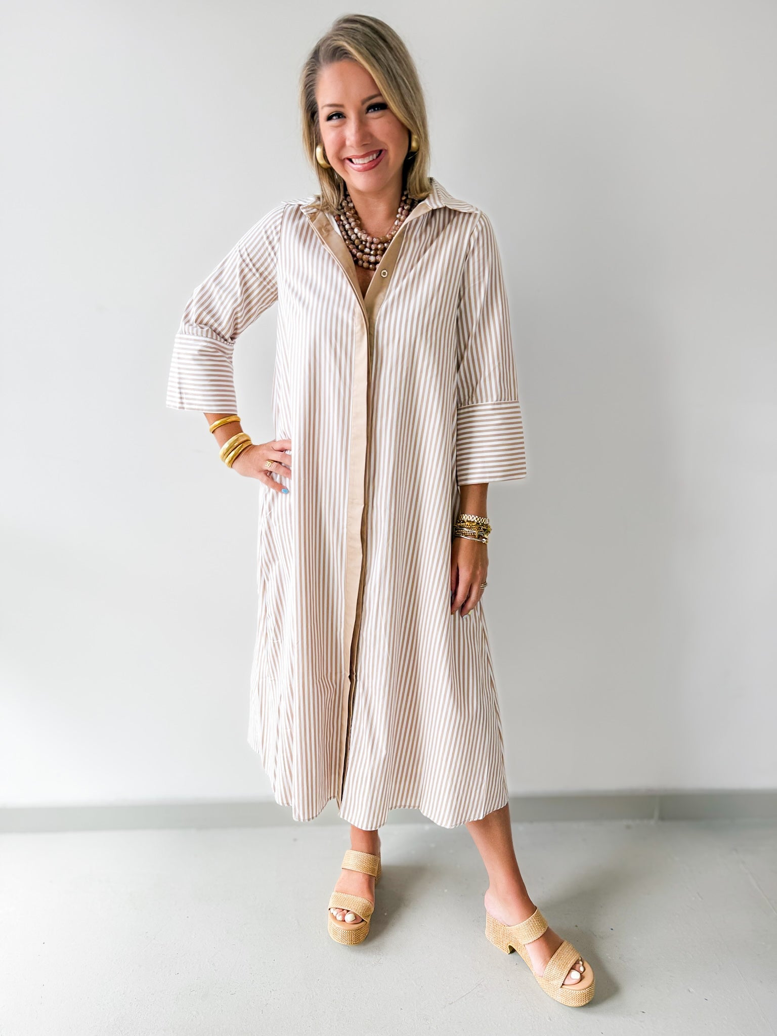 Contrast Striped Midi Shirt Dress