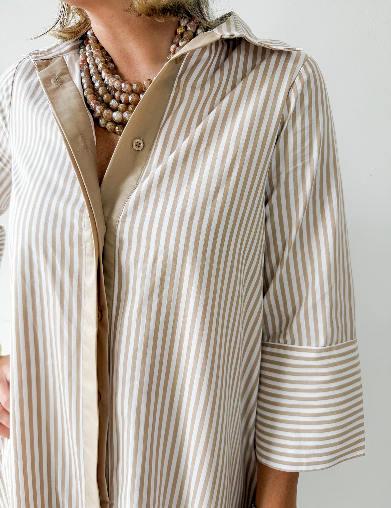Contrast Striped Midi Shirt Dress
