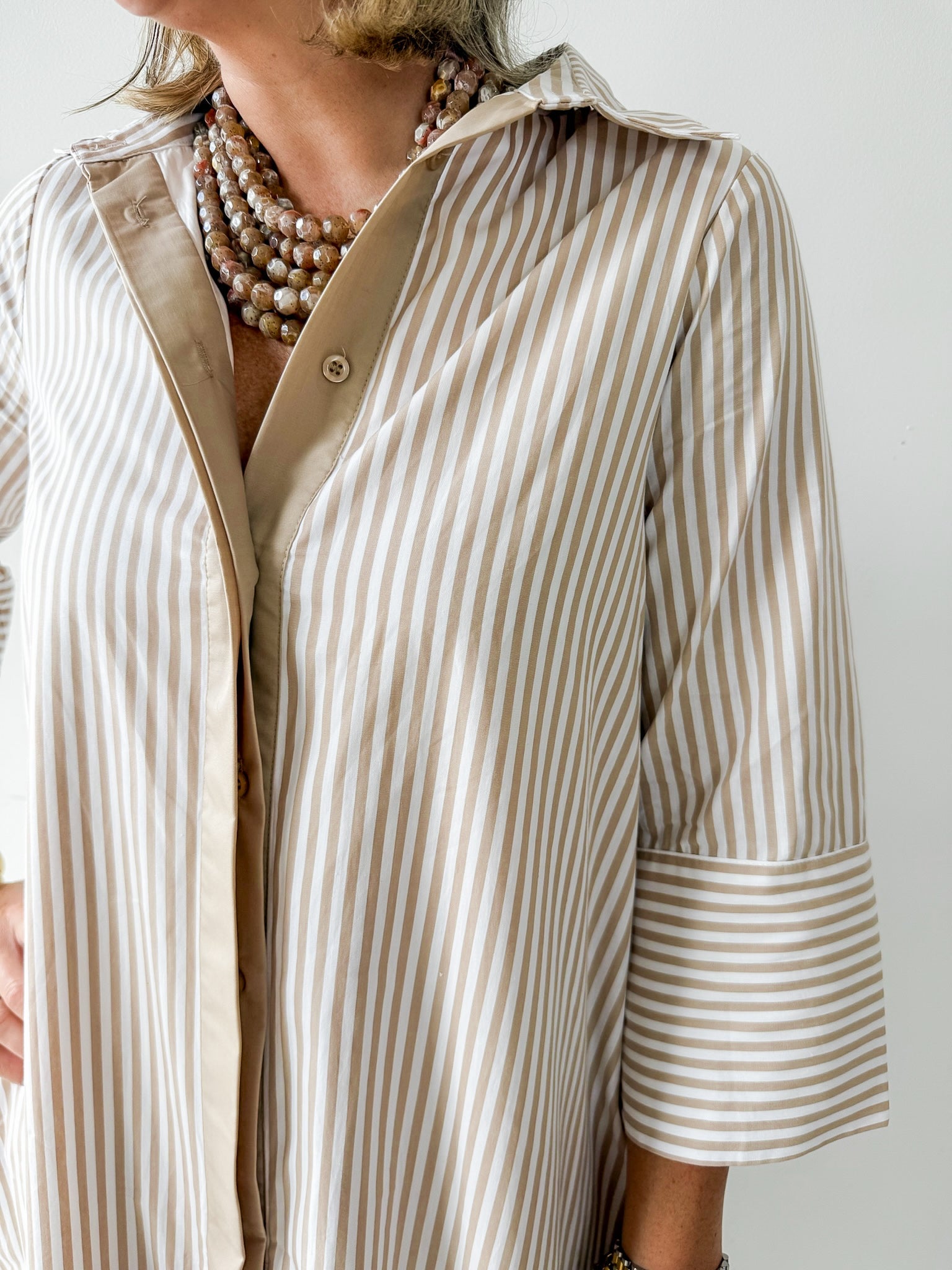 Contrast Striped Midi Shirt Dress