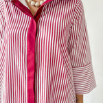 Contrast Striped Midi Shirt Dress - Crimson