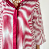 Contrast Striped Midi Shirt Dress - Crimson