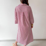 Contrast Striped Midi Shirt Dress - Crimson