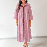 Contrast Striped Midi Shirt Dress - Crimson