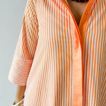 Contrast Striped Midi Shirt Dress - Orange