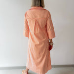 Contrast Striped Midi Shirt Dress - Orange