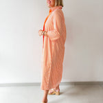 Contrast Striped Midi Shirt Dress - Orange
