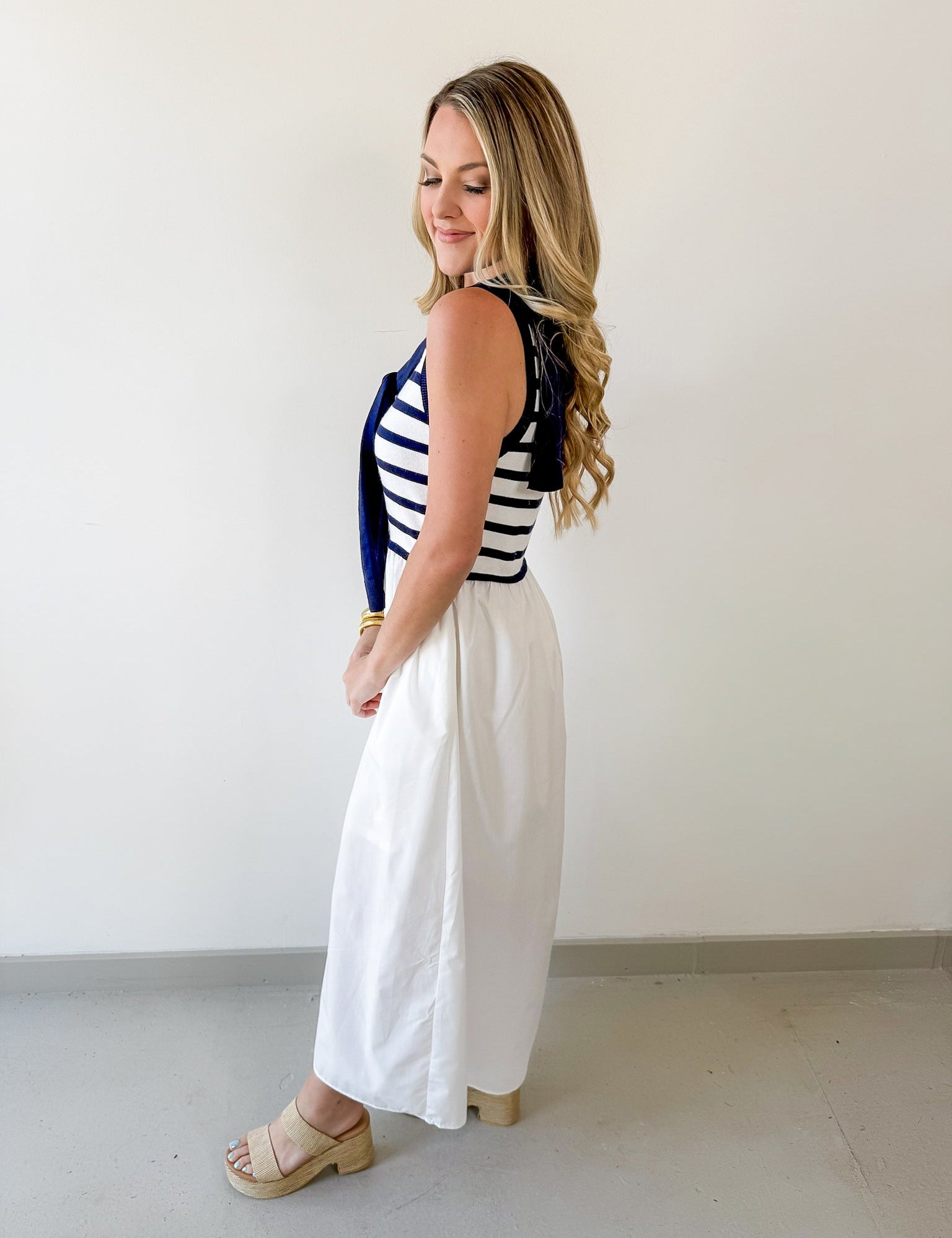 Contrast Sweater Overlay Midi Dress