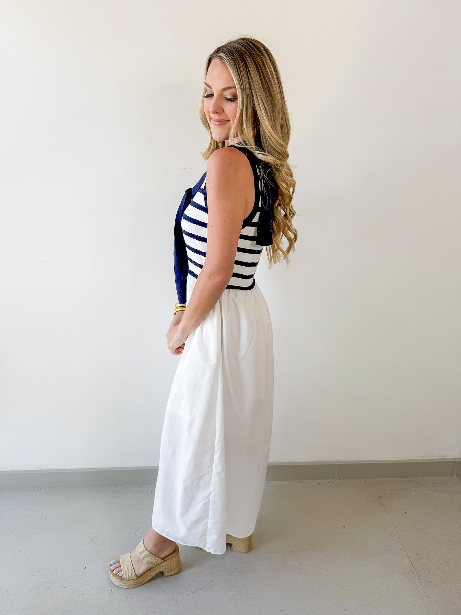 Contrast Sweater Overlay Midi Dress