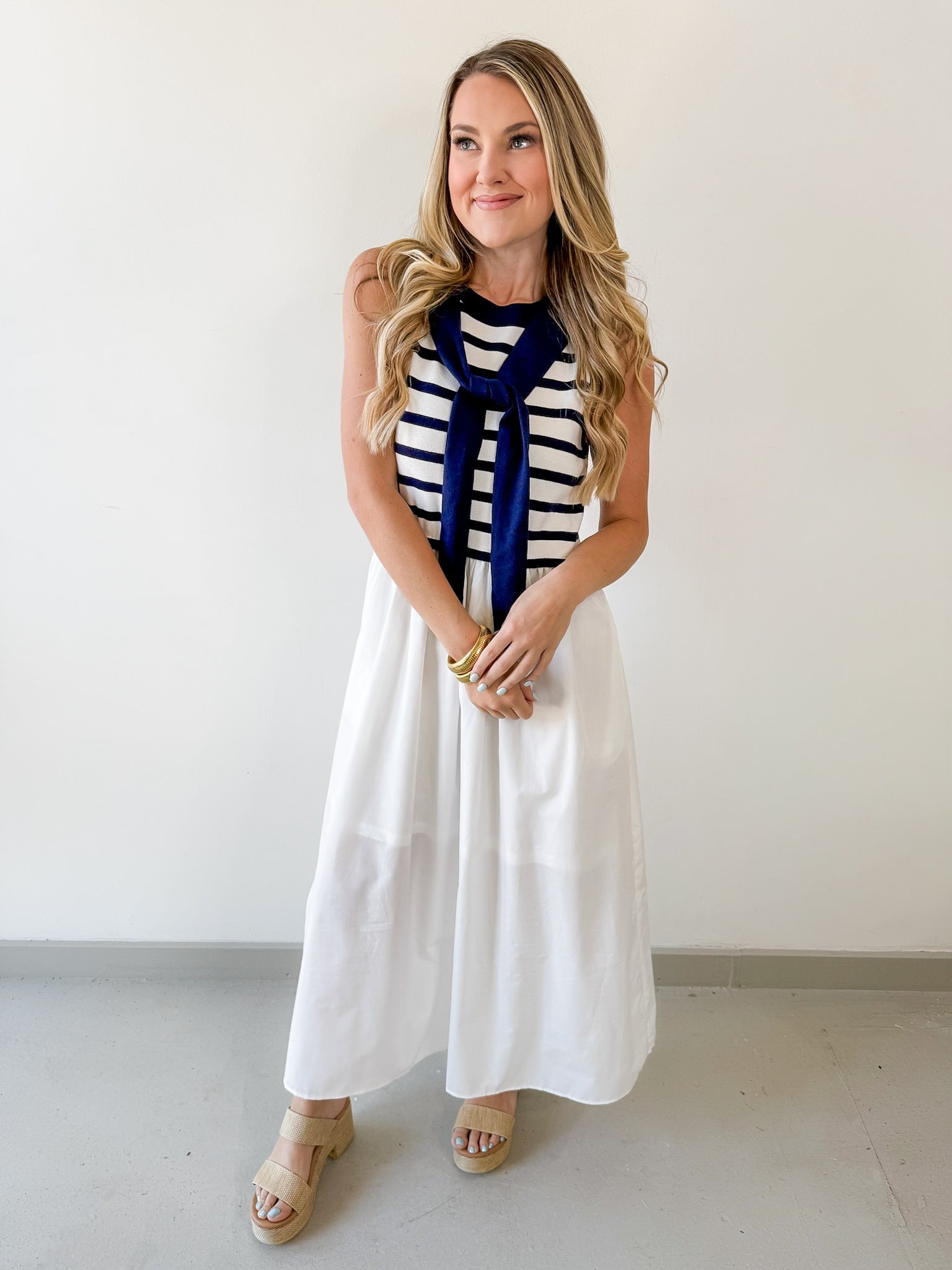Contrast Sweater Overlay Midi Dress
