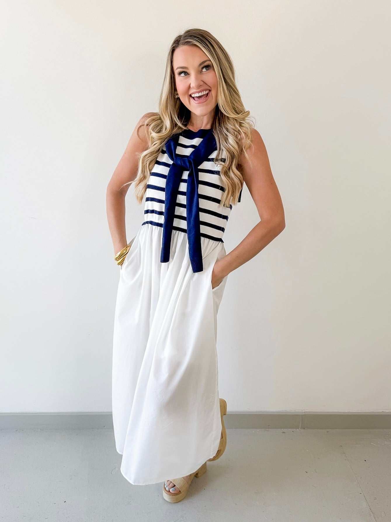 Contrast Sweater Overlay Midi Dress