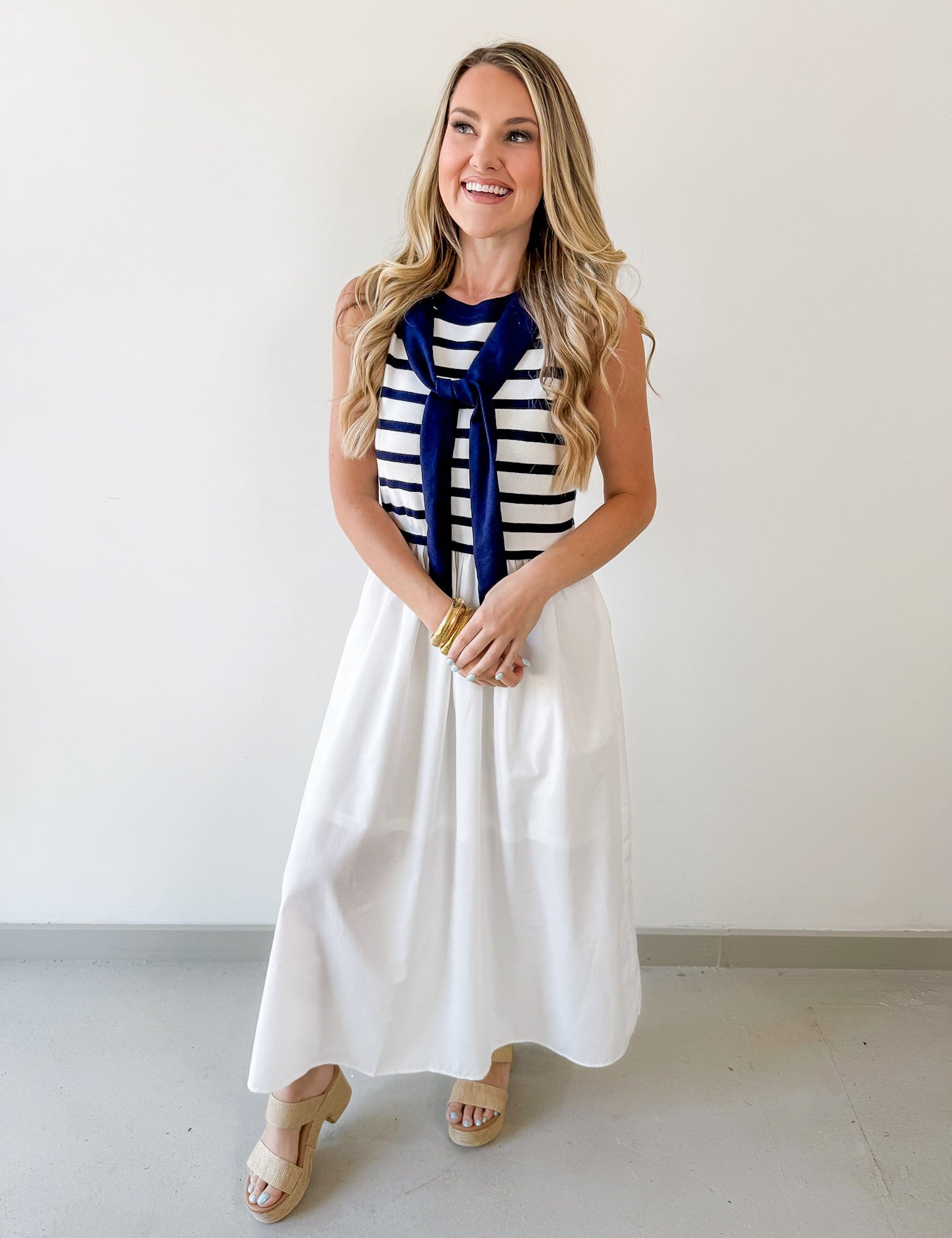 Contrast Sweater Overlay Midi Dress