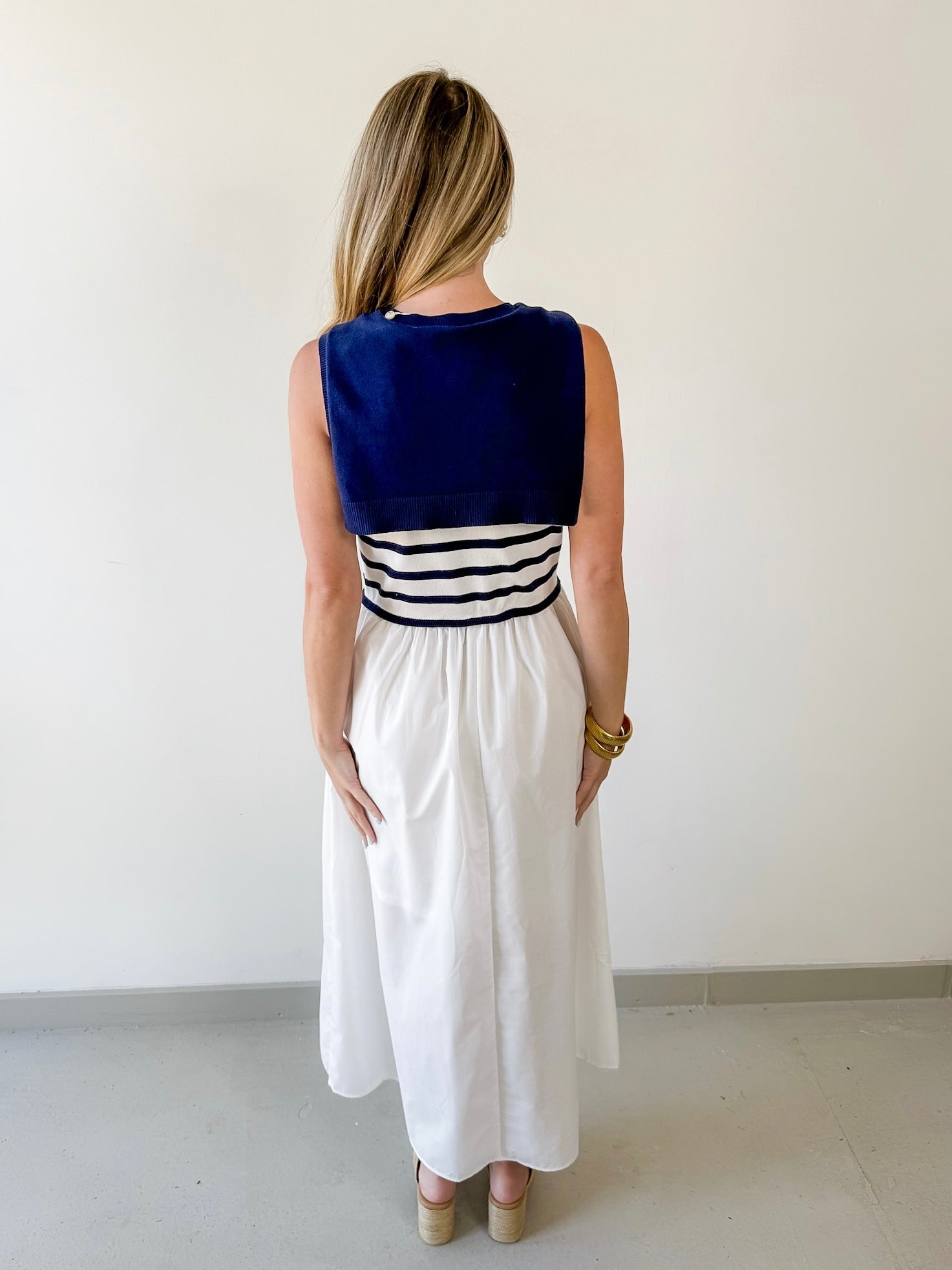 Contrast Sweater Overlay Midi Dress