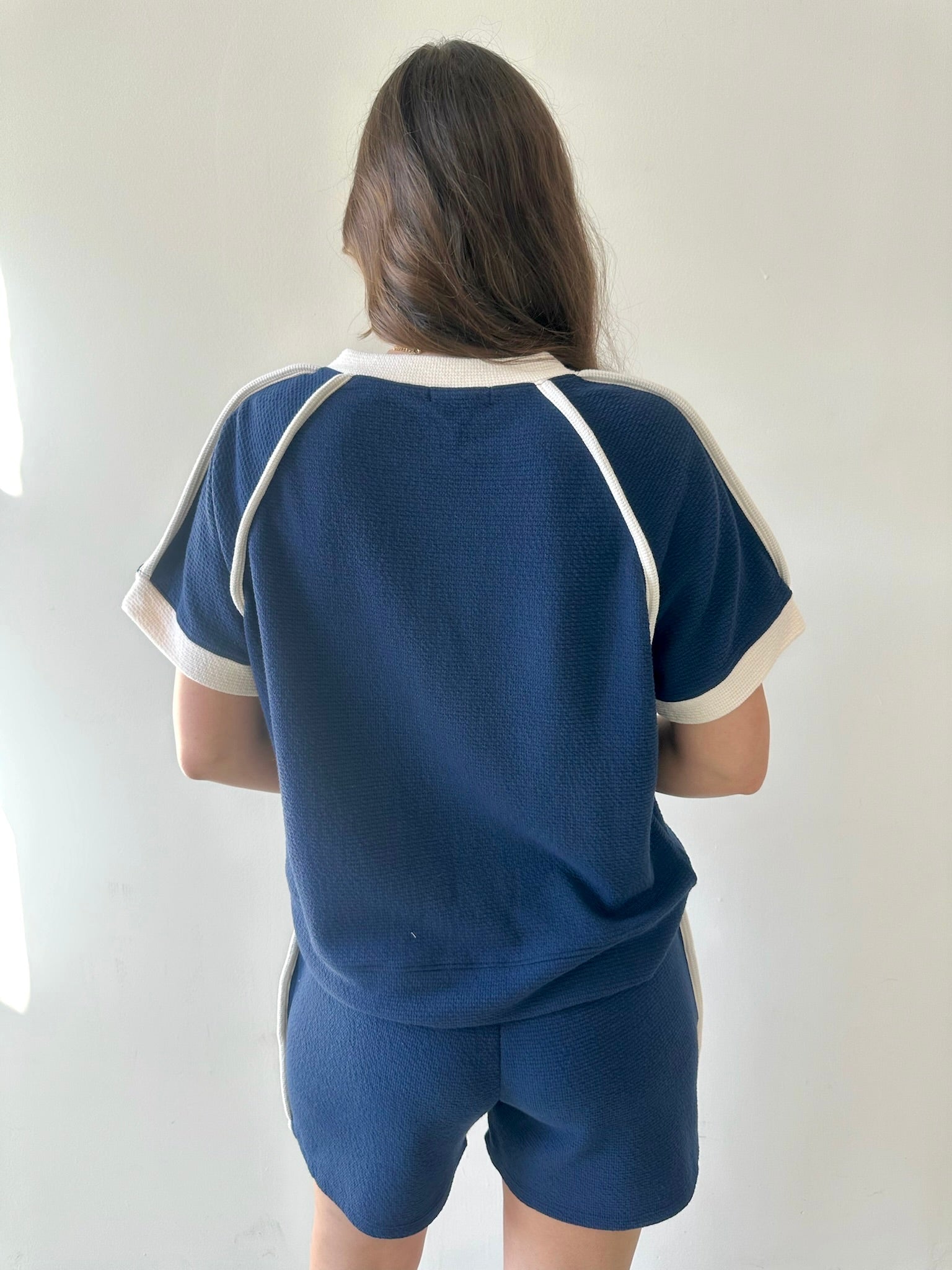 Contrast Top & Shorts Set - Navy