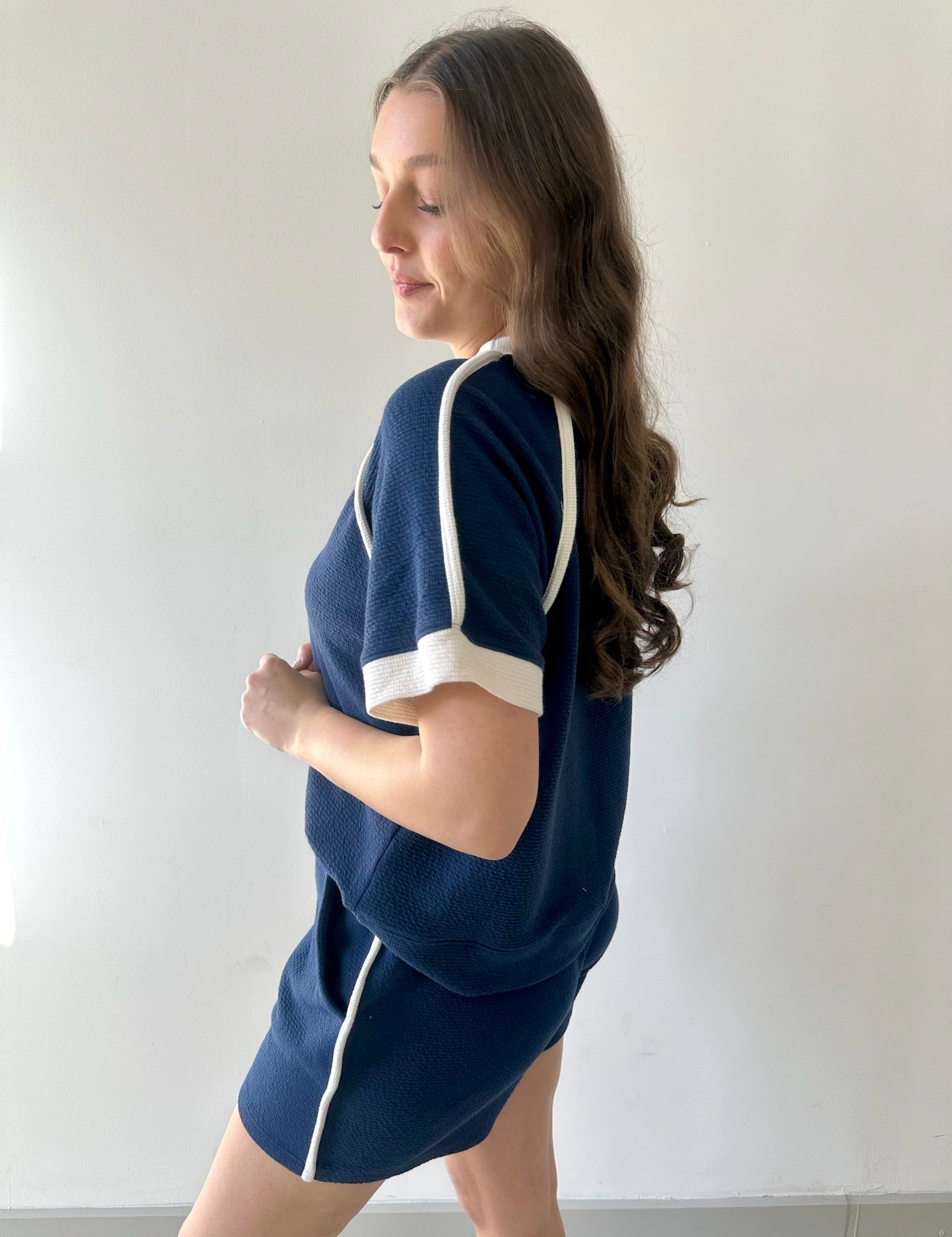 Contrast Top & Shorts Set - Navy
