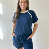 Contrast Top & Shorts Set - Navy