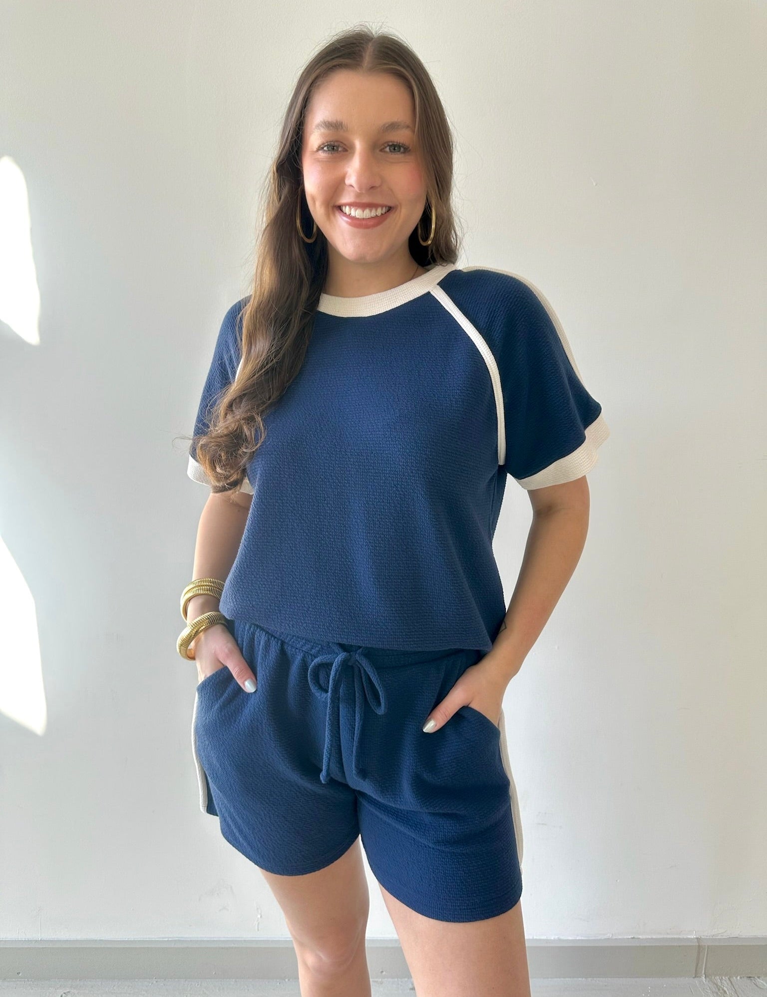 Contrast Top & Shorts Set - Navy