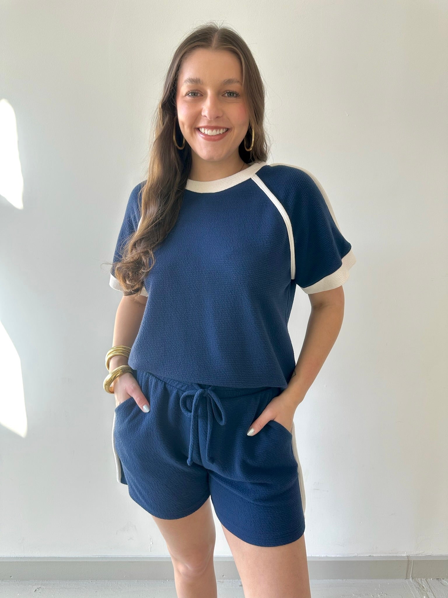 Contrast Top & Shorts Set - Navy