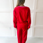 Contrast Trim Crew top & Pant Set - Red