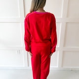 Contrast Trim Crew top & Pant Set - Red