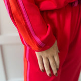 Contrast Trim Crew top & Pant Set - Red