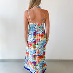 Contrast Trim Printed Midi Dress - Blue