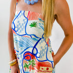 Contrast Trim Printed Midi Dress - Blue