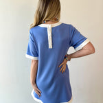 Contrast Trim Round Neck Dress - Chambray