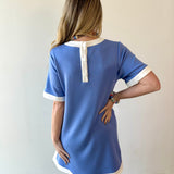 Contrast Trim Round Neck Dress - Chambray