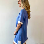 Contrast Trim Round Neck Dress - Chambray