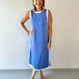 Contrast Trim Round Neck Dress - Chambray