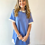 Contrast Trim Round Neck Dress - Chambray