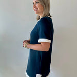 Contrast Trim Round Neck Dress - Navy