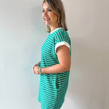 Contrast trim striped t-shirt dress