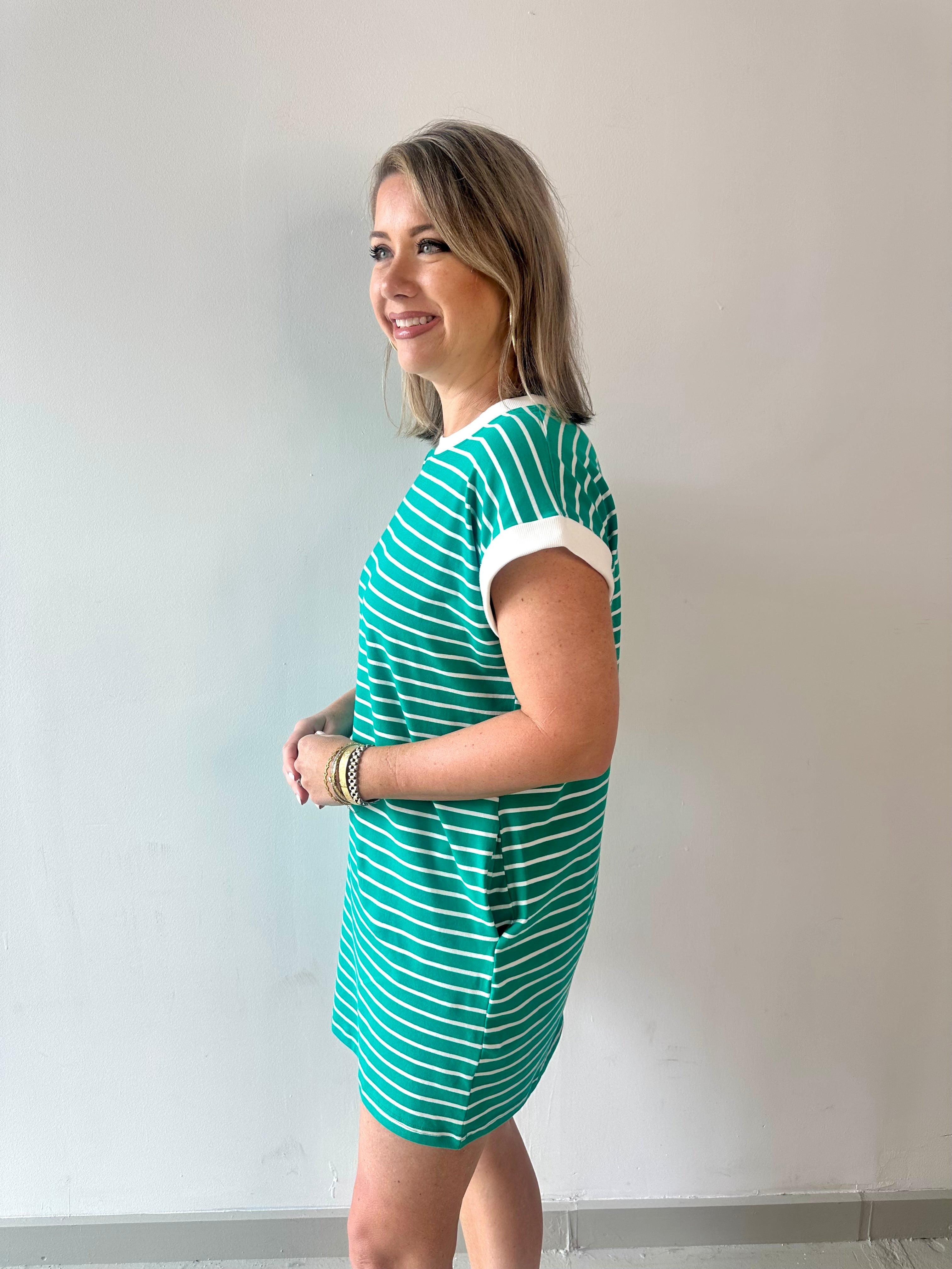 Contrast trim striped t-shirt dress