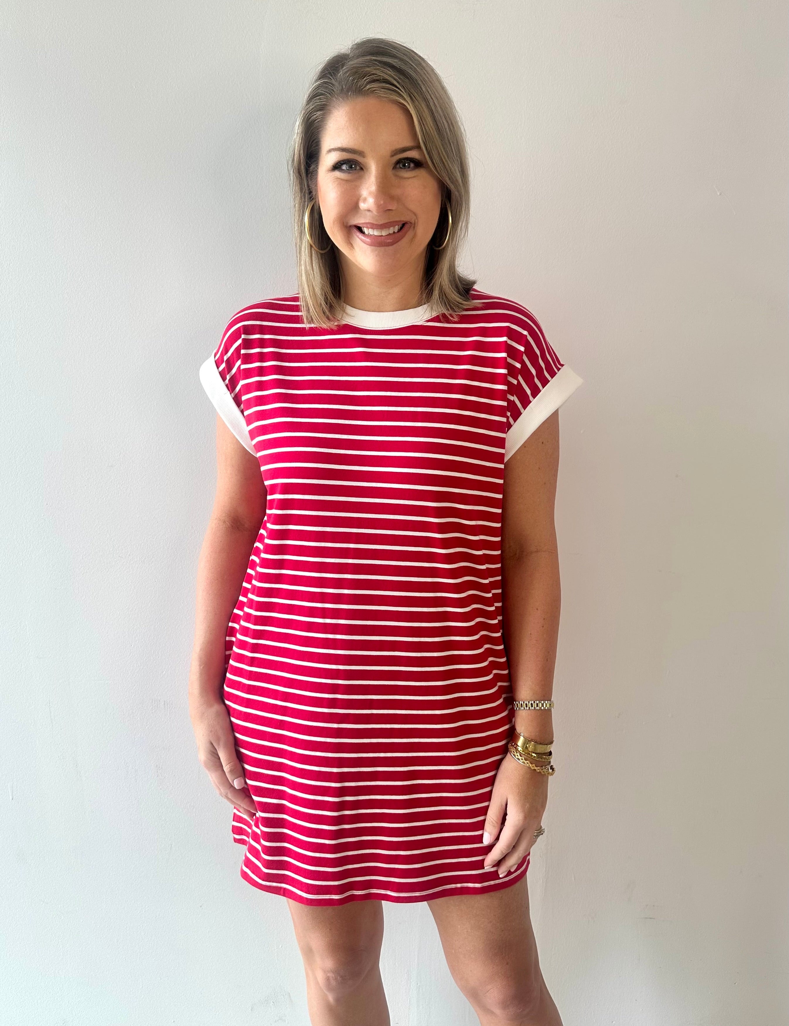 Contrast trim striped t-shirt dress