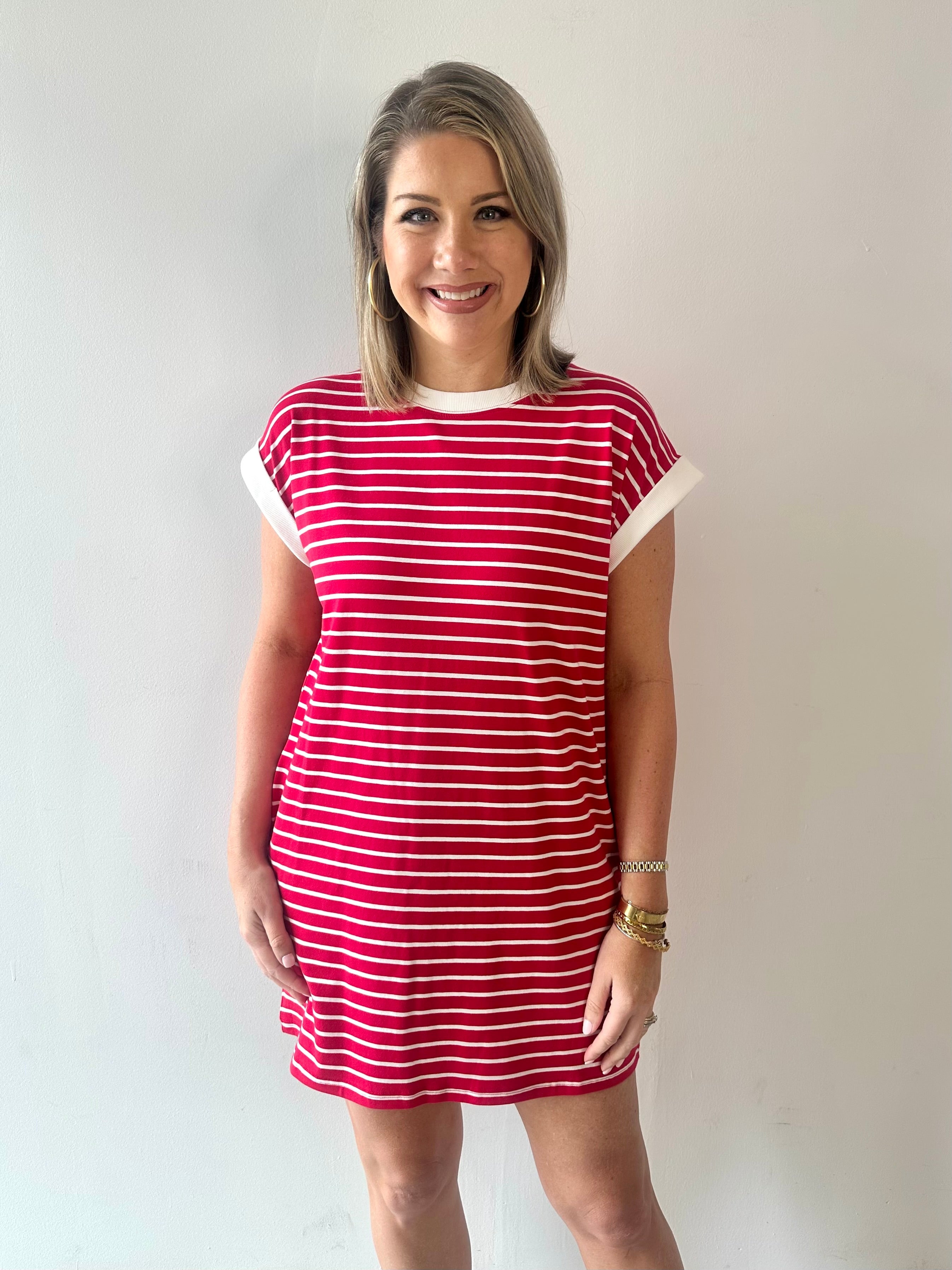 Contrast trim striped t-shirt dress