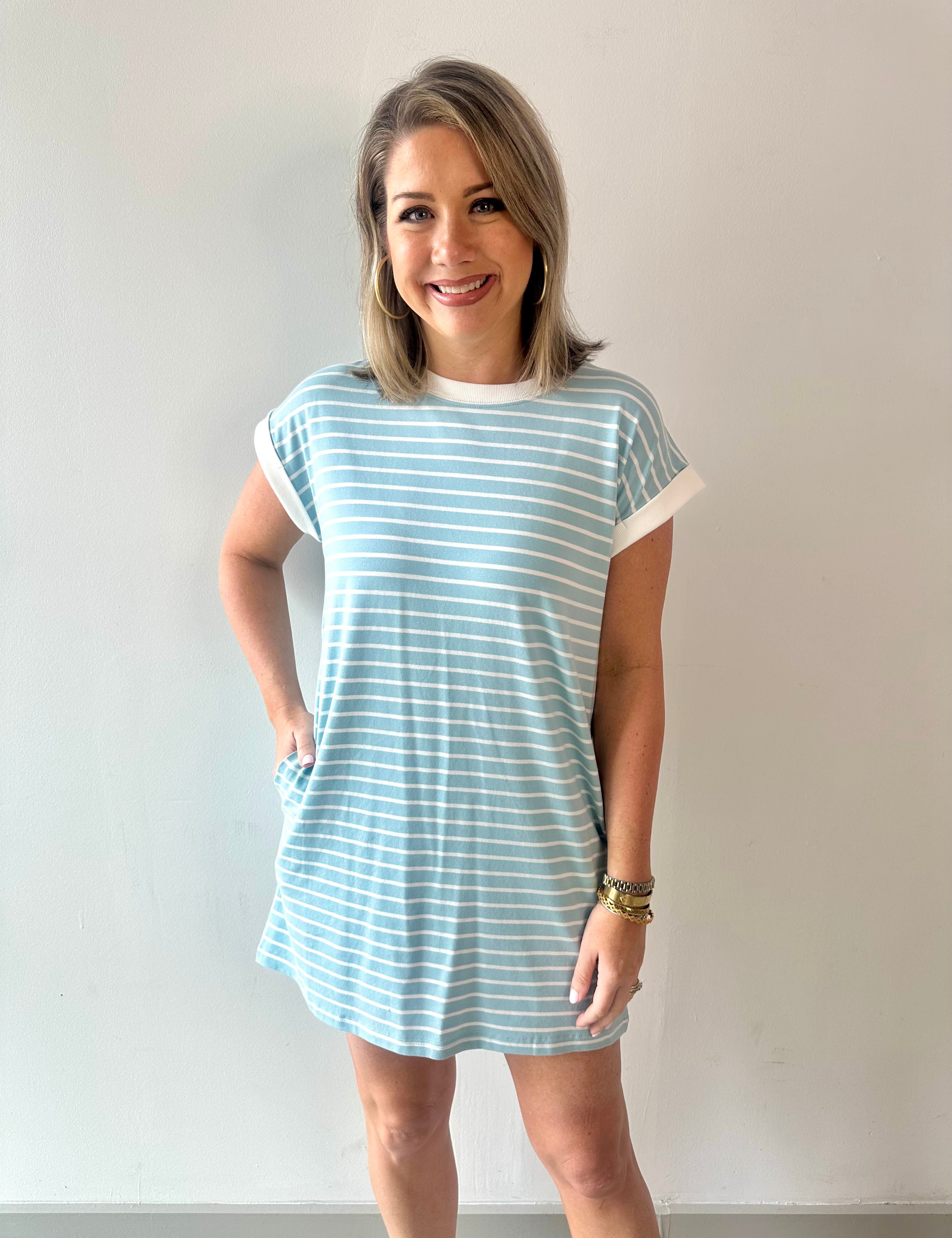 Contrast trim striped t-shirt dress
