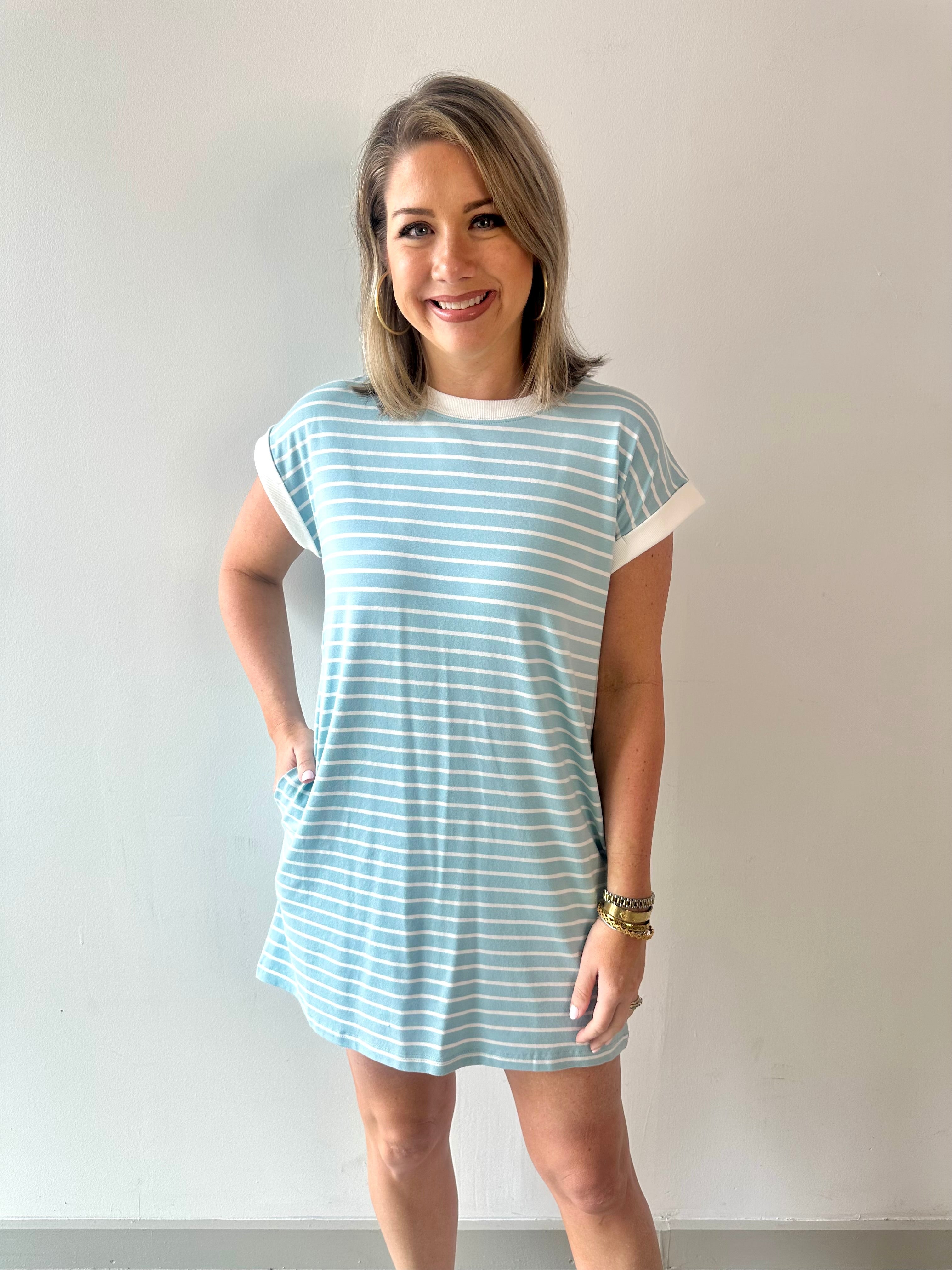 Contrast trim striped t-shirt dress