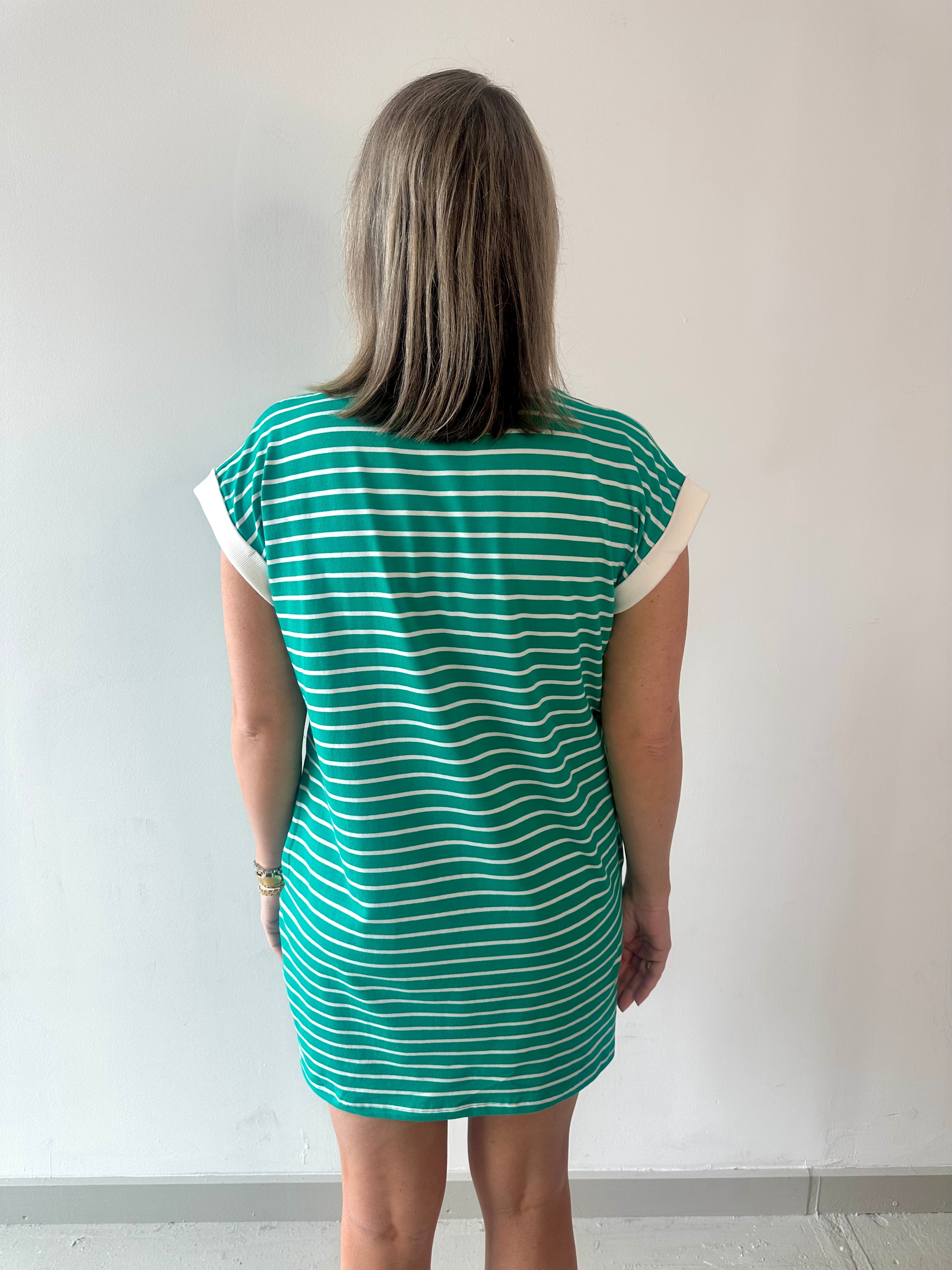 Contrast trim striped t-shirt dress