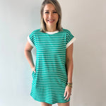 Contrast trim striped t-shirt dress