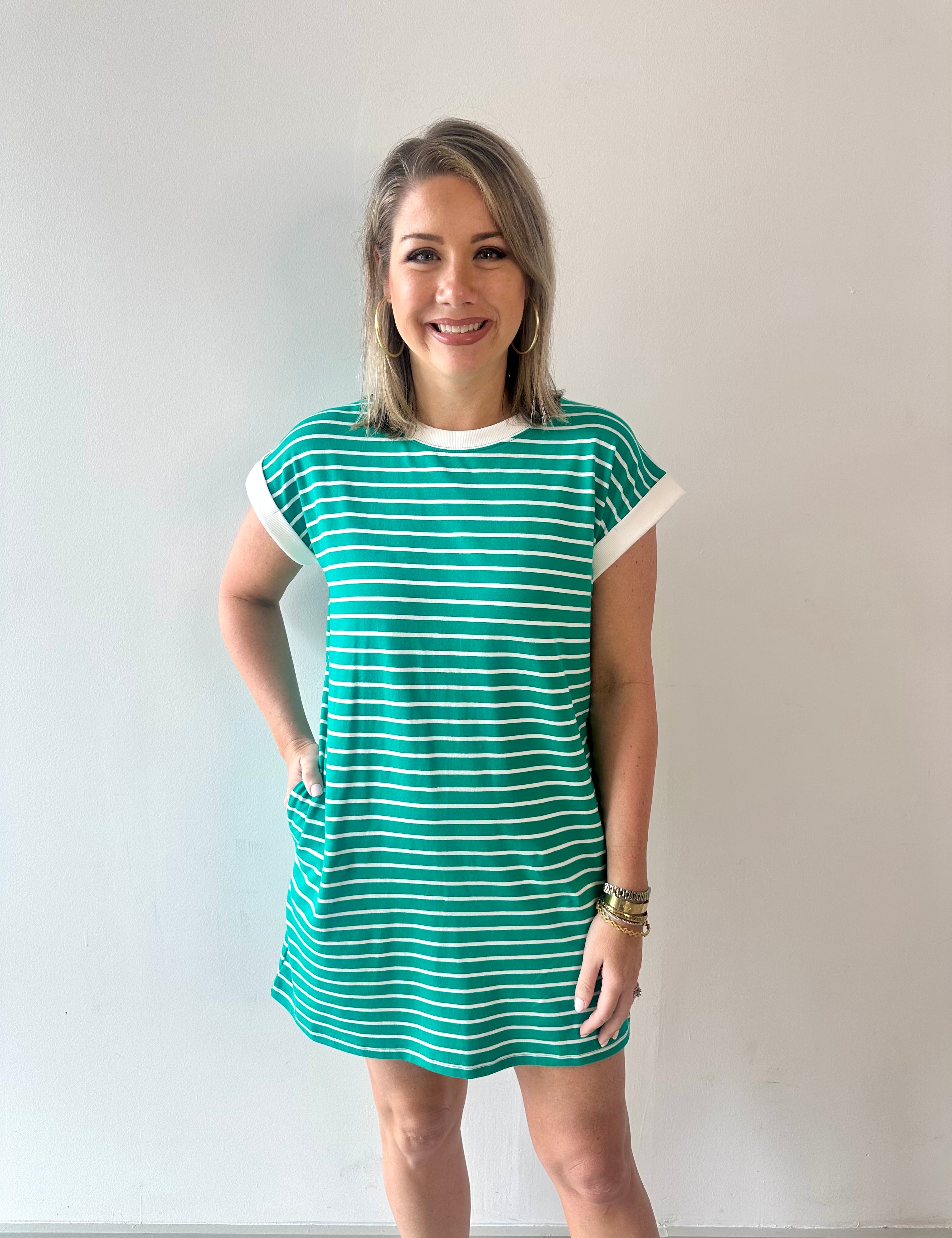 Contrast trim striped t-shirt dress