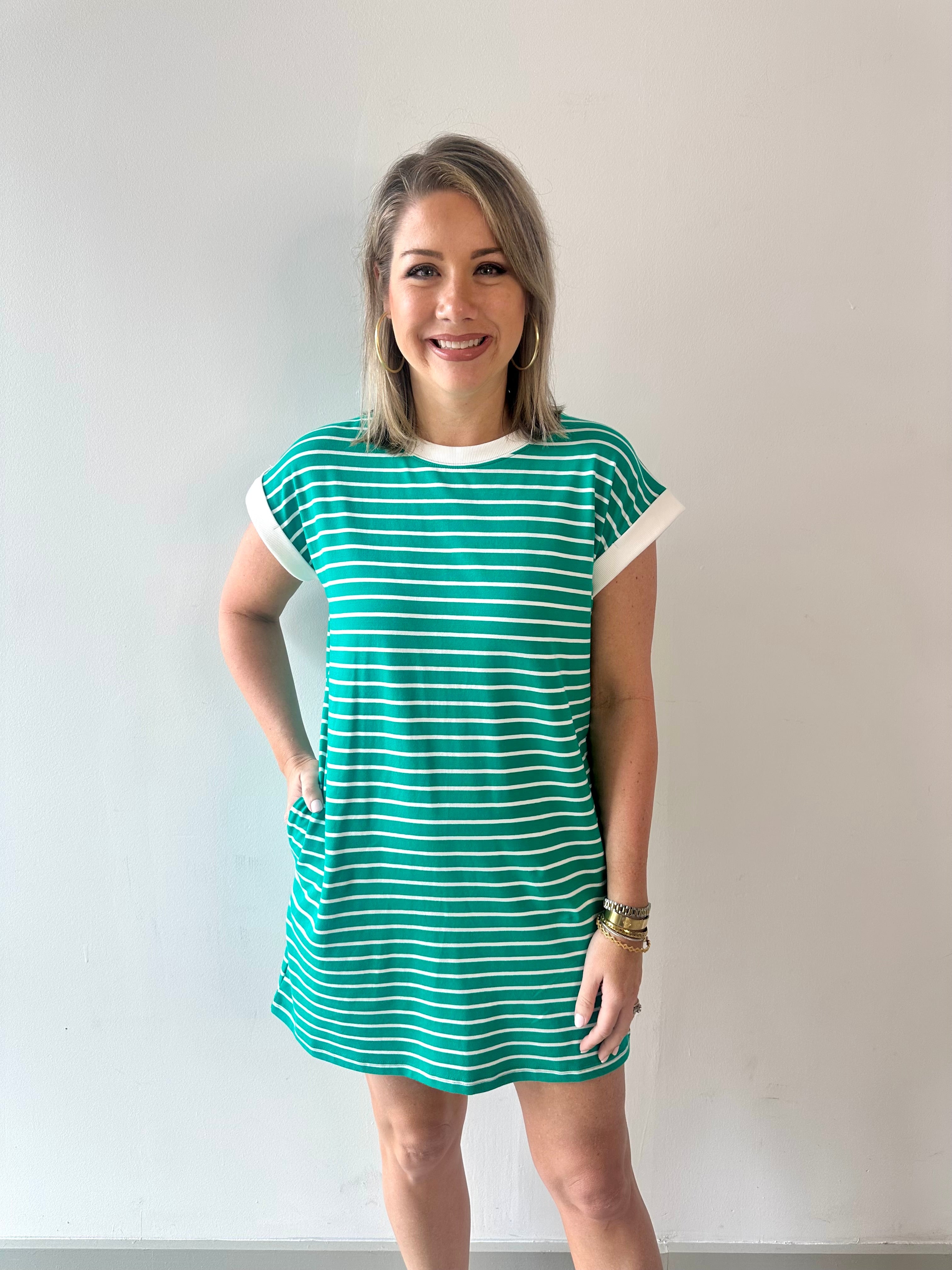 Contrast trim striped t-shirt dress