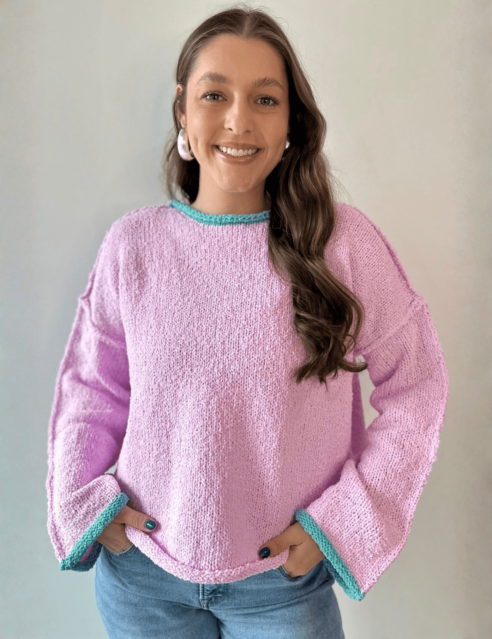 Contrast Trim Wide Boat Neck Sweater