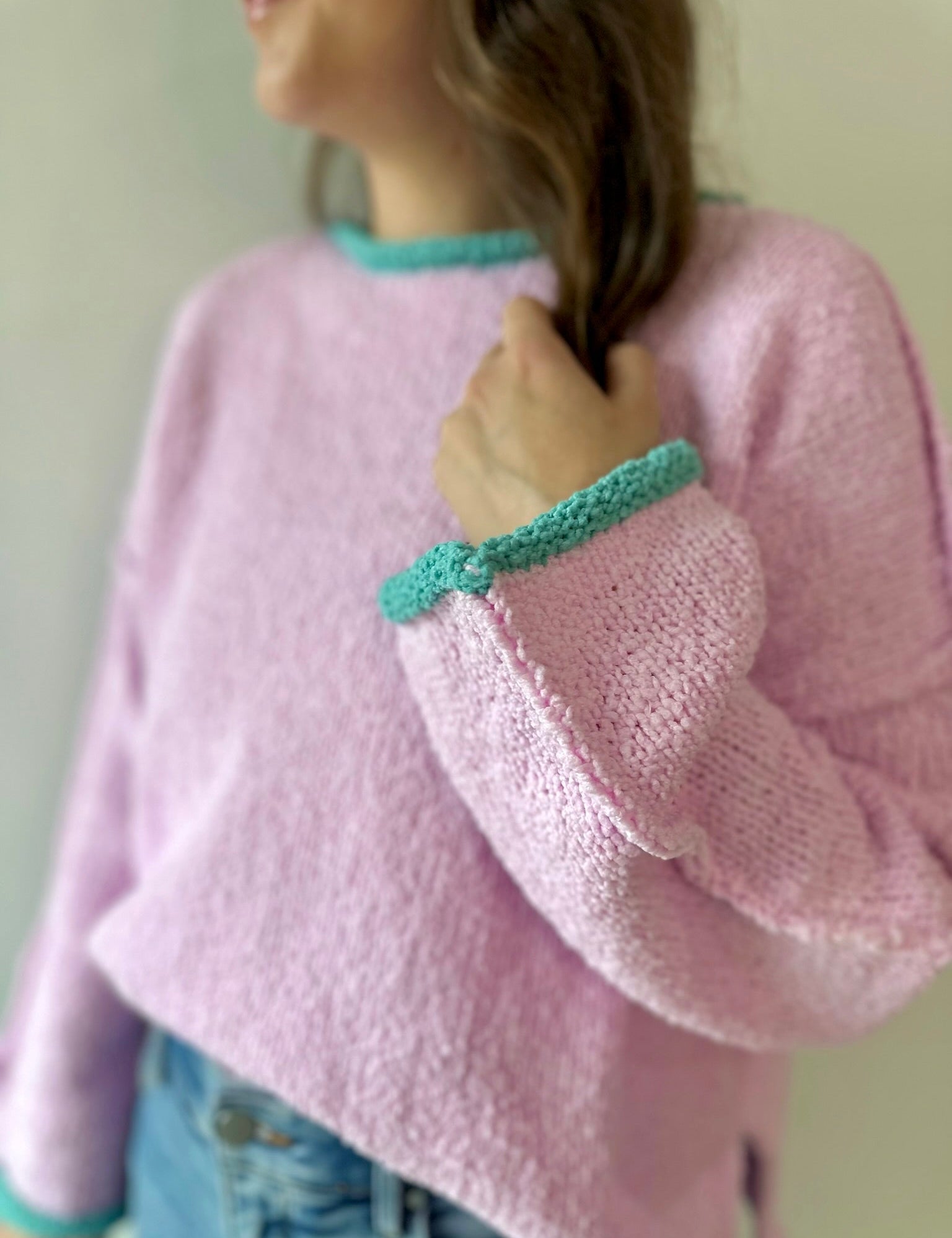 Contrast Trim Wide Boat Neck Sweater