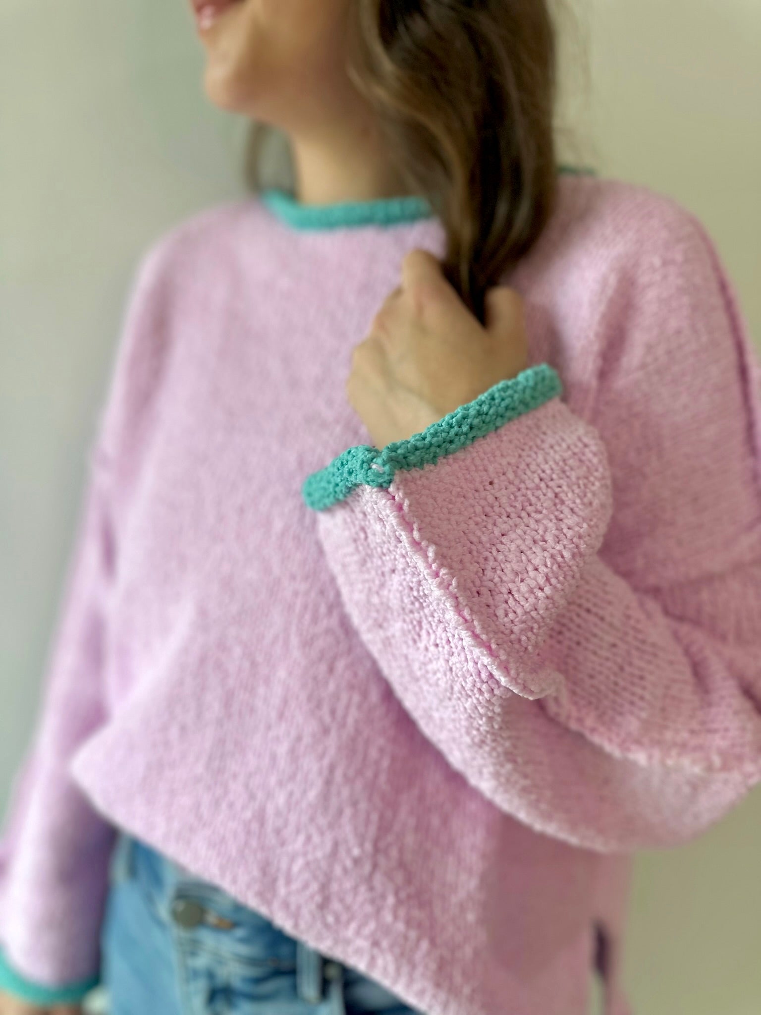 Contrast Trim Wide Boat Neck Sweater