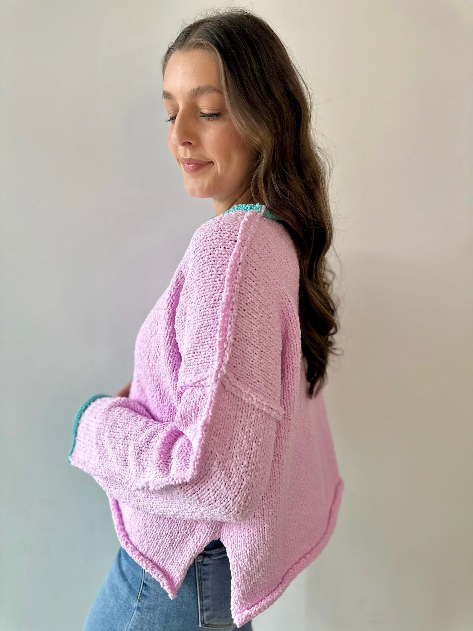 Contrast Trim Wide Boat Neck Sweater