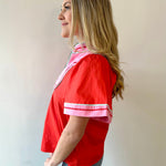 Contrast Trim Wide Sleeve V - neck Top