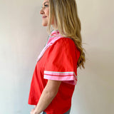 Contrast Trim Wide Sleeve V - neck Top